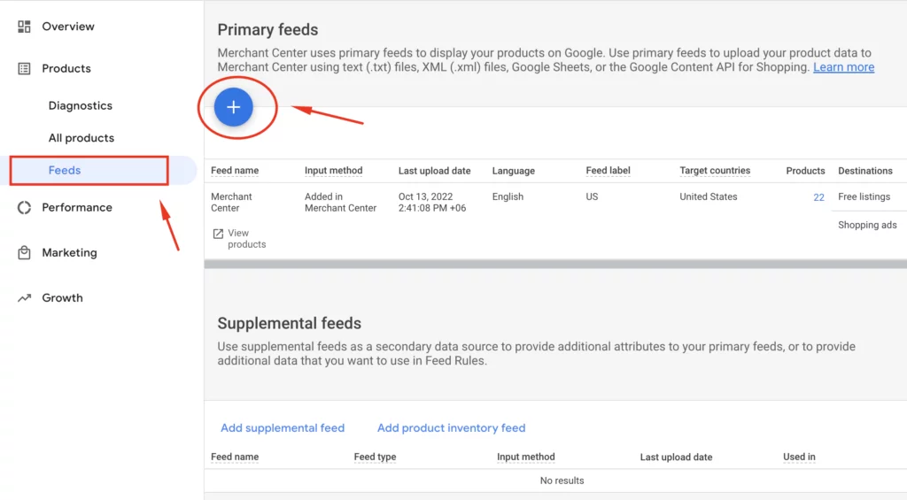 Go to the Feed Section of the Google Merchant Center
