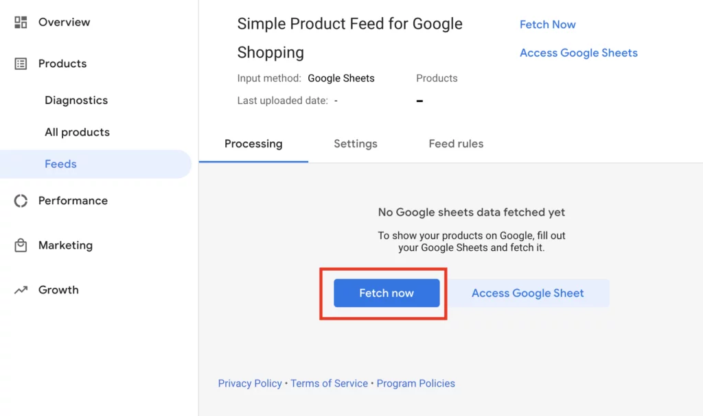 filling up the data feed with your product information