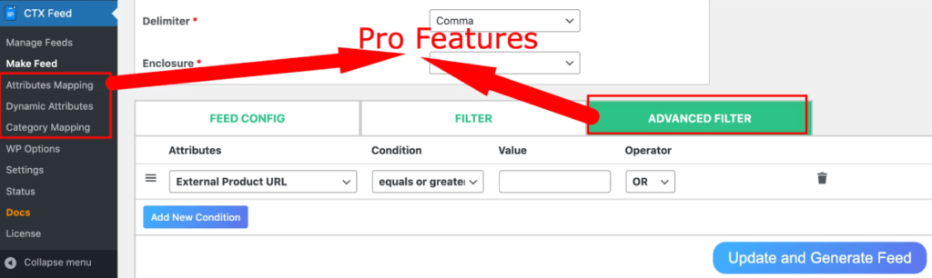 if you have the ctx feed pro, you can enjoy the advanced features like attribute mapping, dynamic attributes, category mapping, advanced filters, and more. 