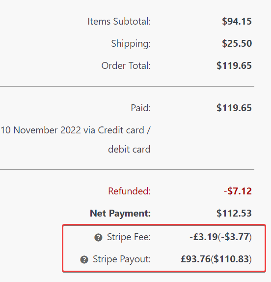 Stripe Fee in WooCommerce Order Details