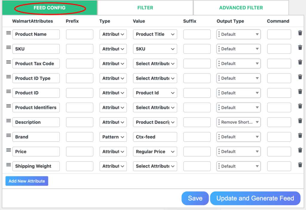 walmart product feed configuration