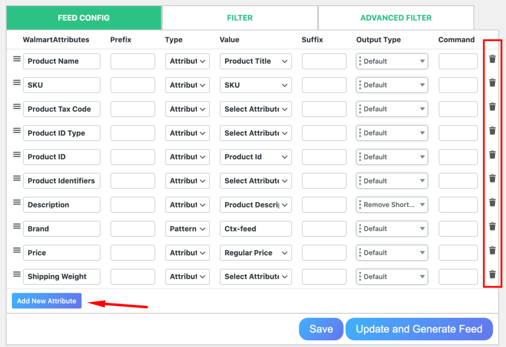 add or delete attribute to your walmart feed file