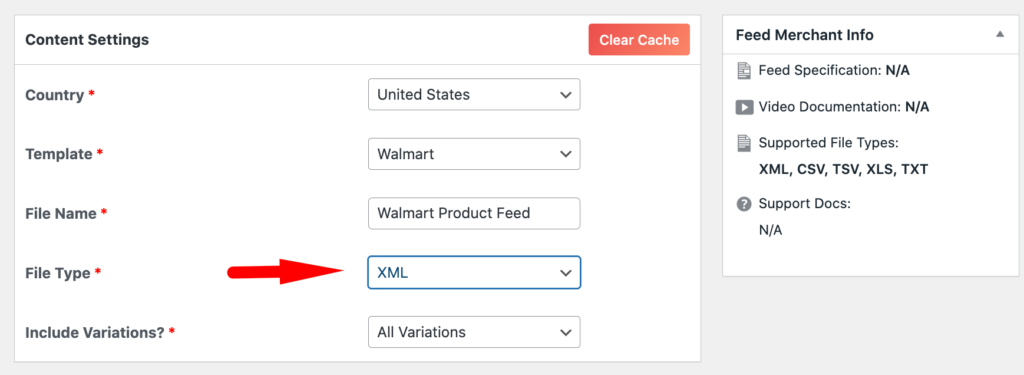 choose file type for your walmart product feed file