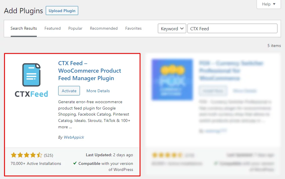 install and activate the ctx feed plugin