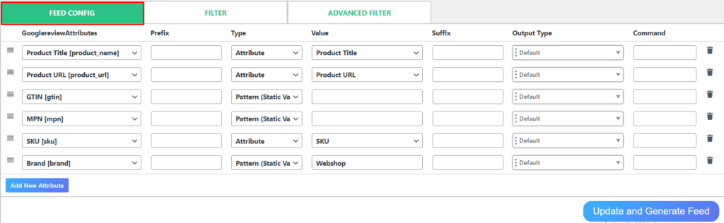 Feed Config for google review feed generation 