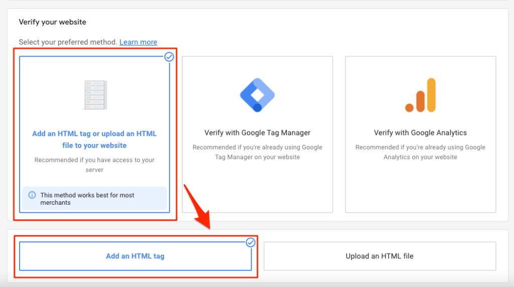 Verify and claim your domain in GMC