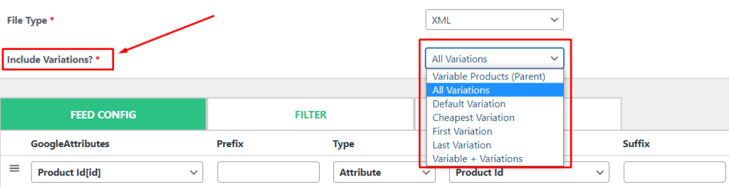 Include Variations Products - CTX Feed Pro