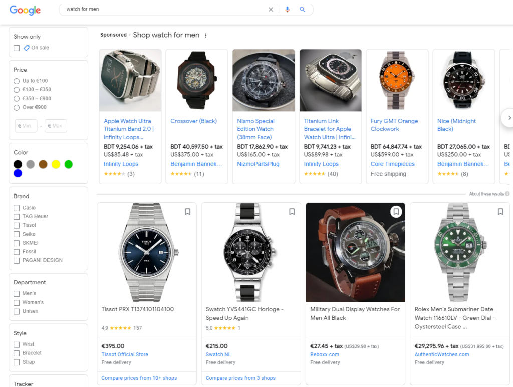 customer searches for a product on google shopping 