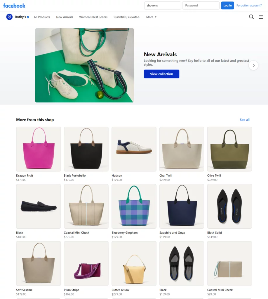 Facebook Shop front