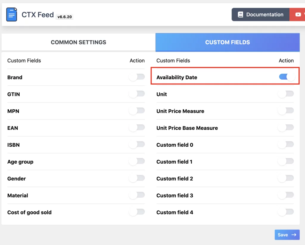 ctx feed custom fields