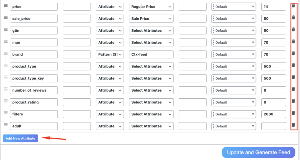 add or delete attribute for criteo product feed