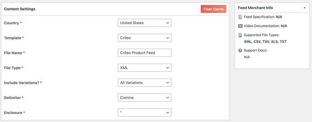 criteo product feed content settings