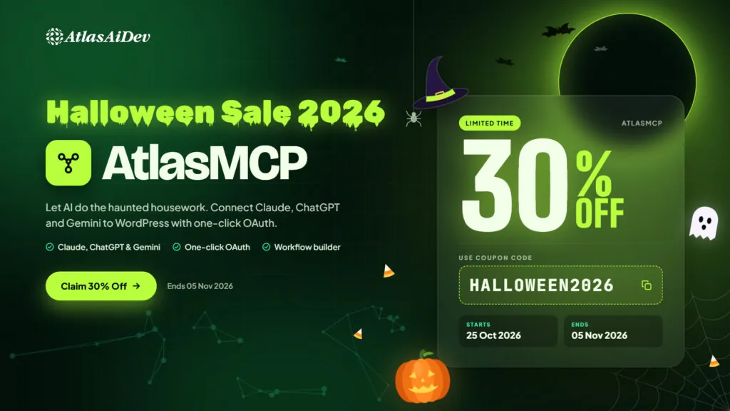 Best WordPress Halloween Deals & Coupons 2026 AtlasMCP WordPress Halloween Offer