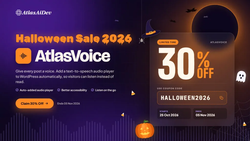 Best WordPress Halloween Deals & Coupons 2026 AtlasVoice WordPress Halloween Offer