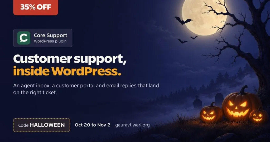 Core Support Halloween deal banner Core Support WordPress Halloween Offer