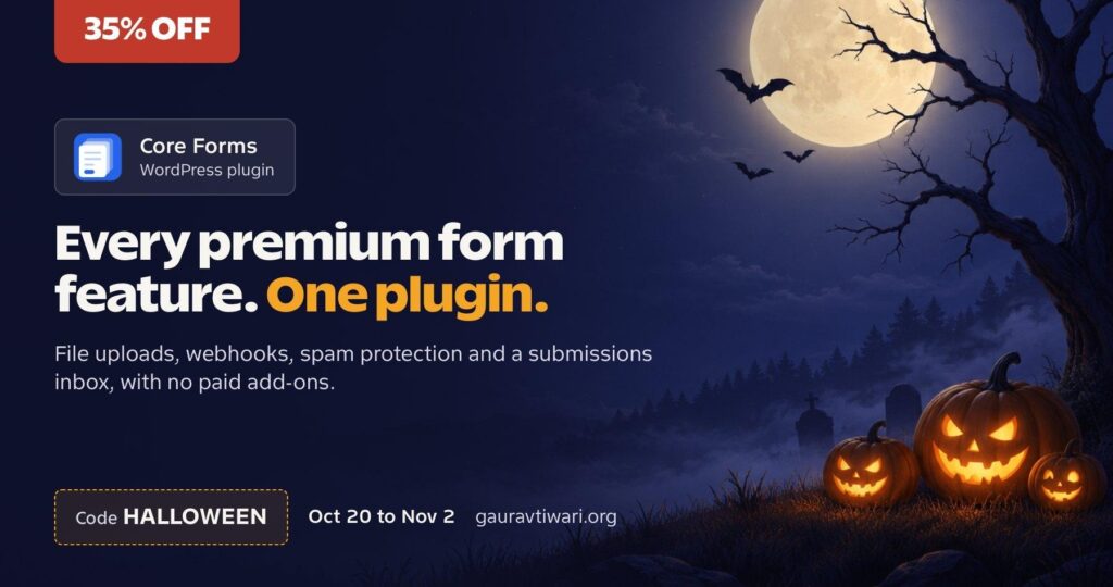 Core Forms Halloween deal banner Core Forms WordPress Halloween Offer