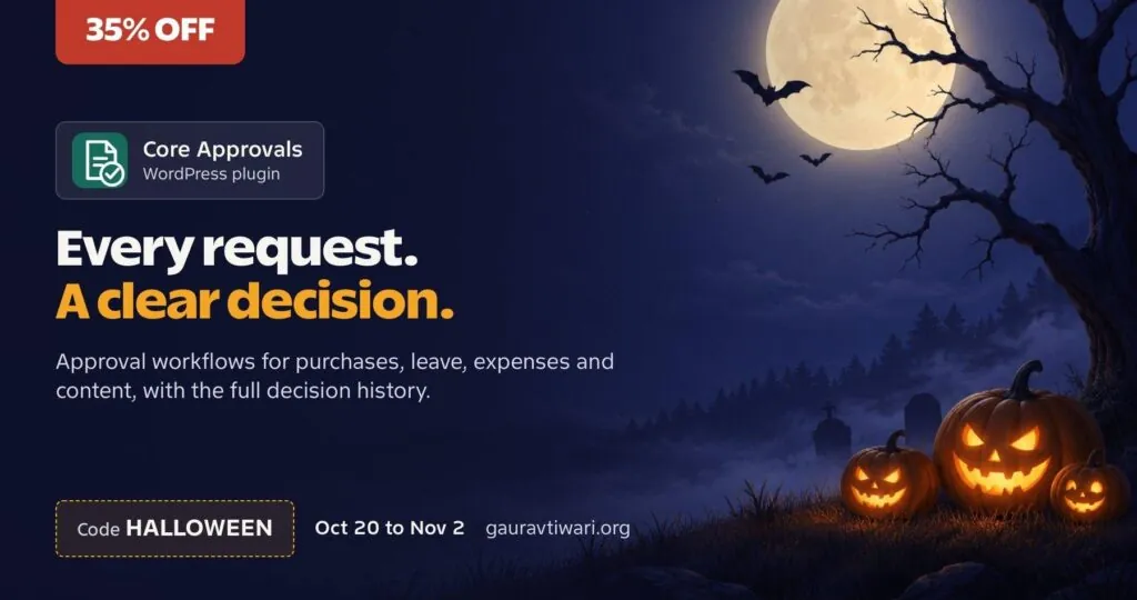 Core Approvals Halloween deal banner Core Approvals WordPress Halloween Deal Offer