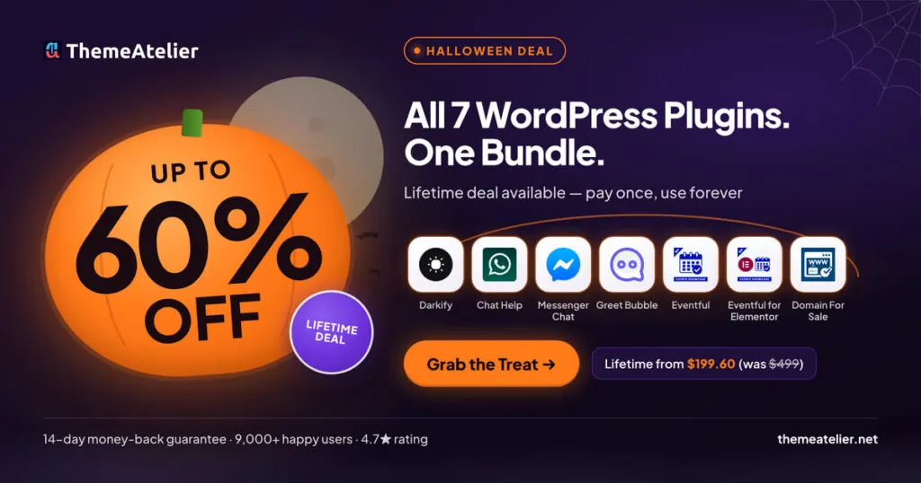 Best WordPress Halloween Deals & Coupons 2026 ThemeAtelier Plugins Bundle WordPress Halloween Deal