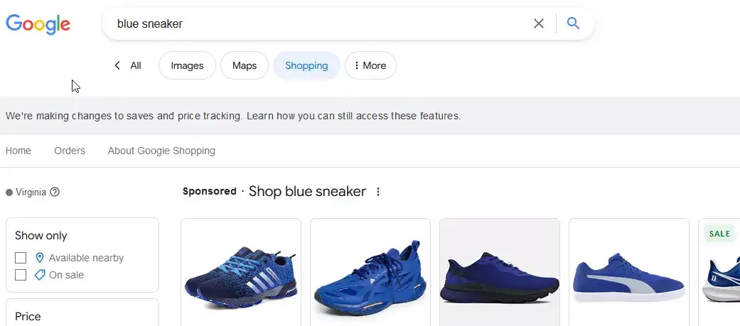 Google Shopping result