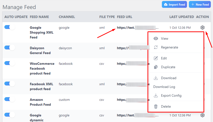 product feed settings