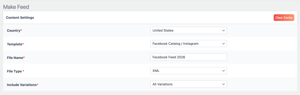create a New Feed for facebook catelog