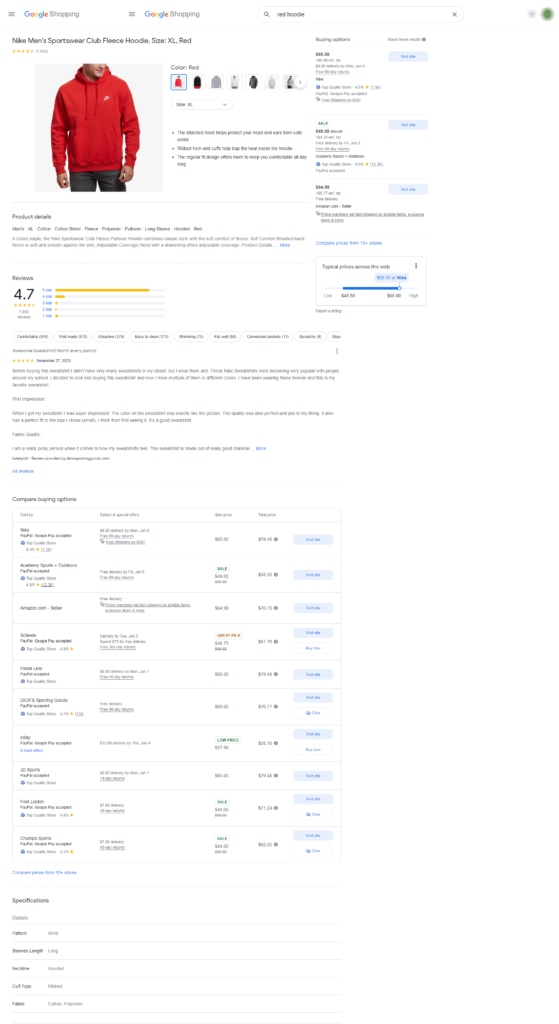 Google Shopping product details