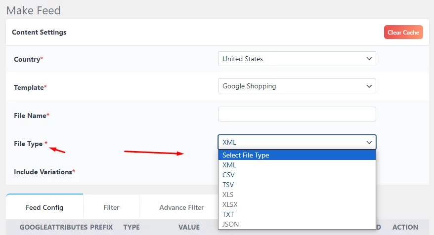 Google Shopping feed types - file type