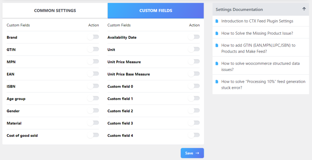 custom fields by ctx feed