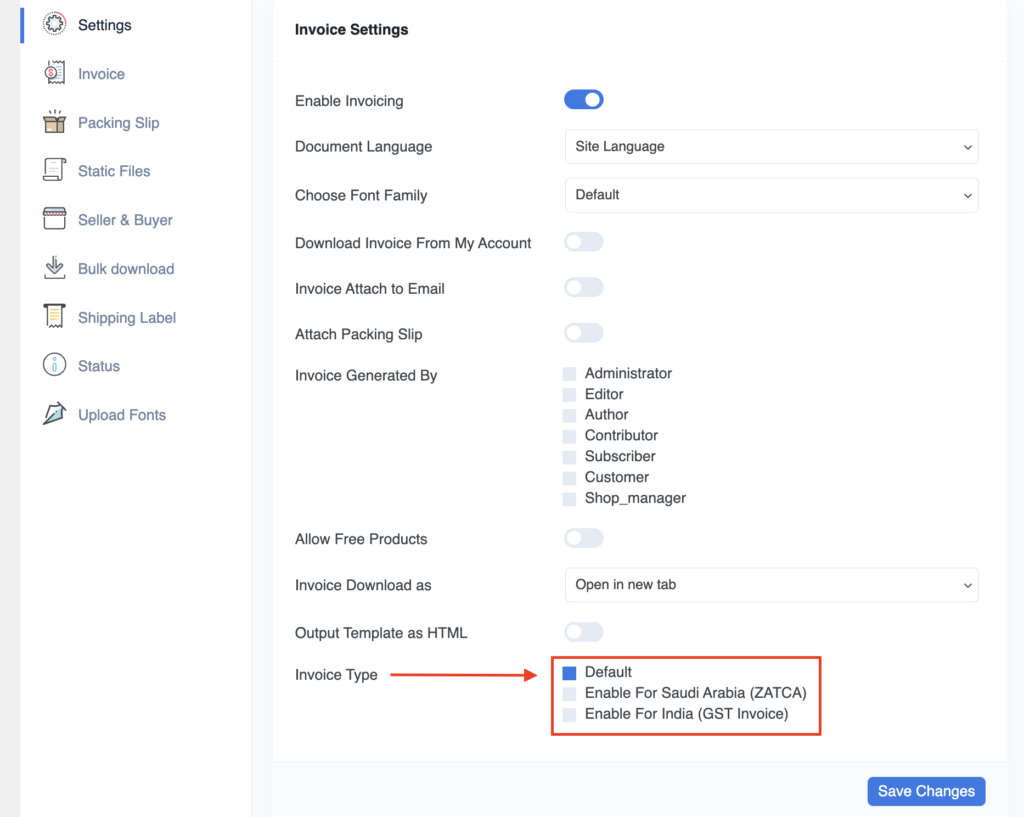 How to change the Invoice Type