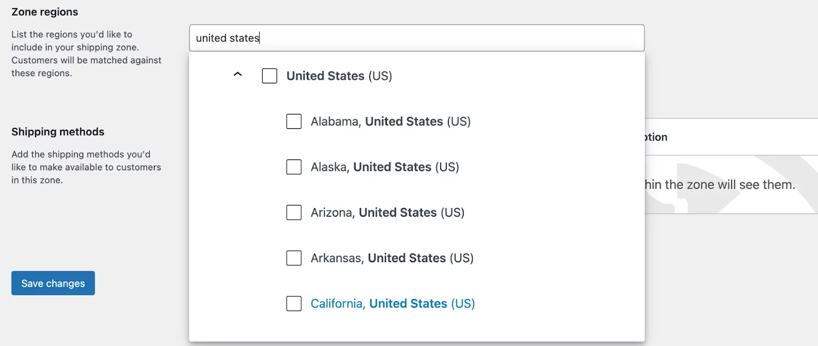 Select specific countries your store ships to