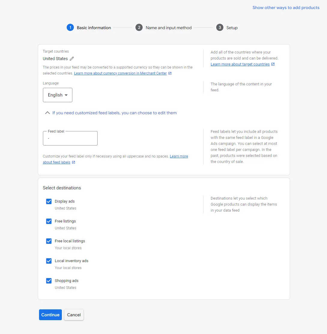 setup destinations