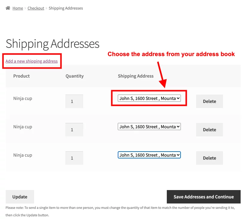 shipping address 