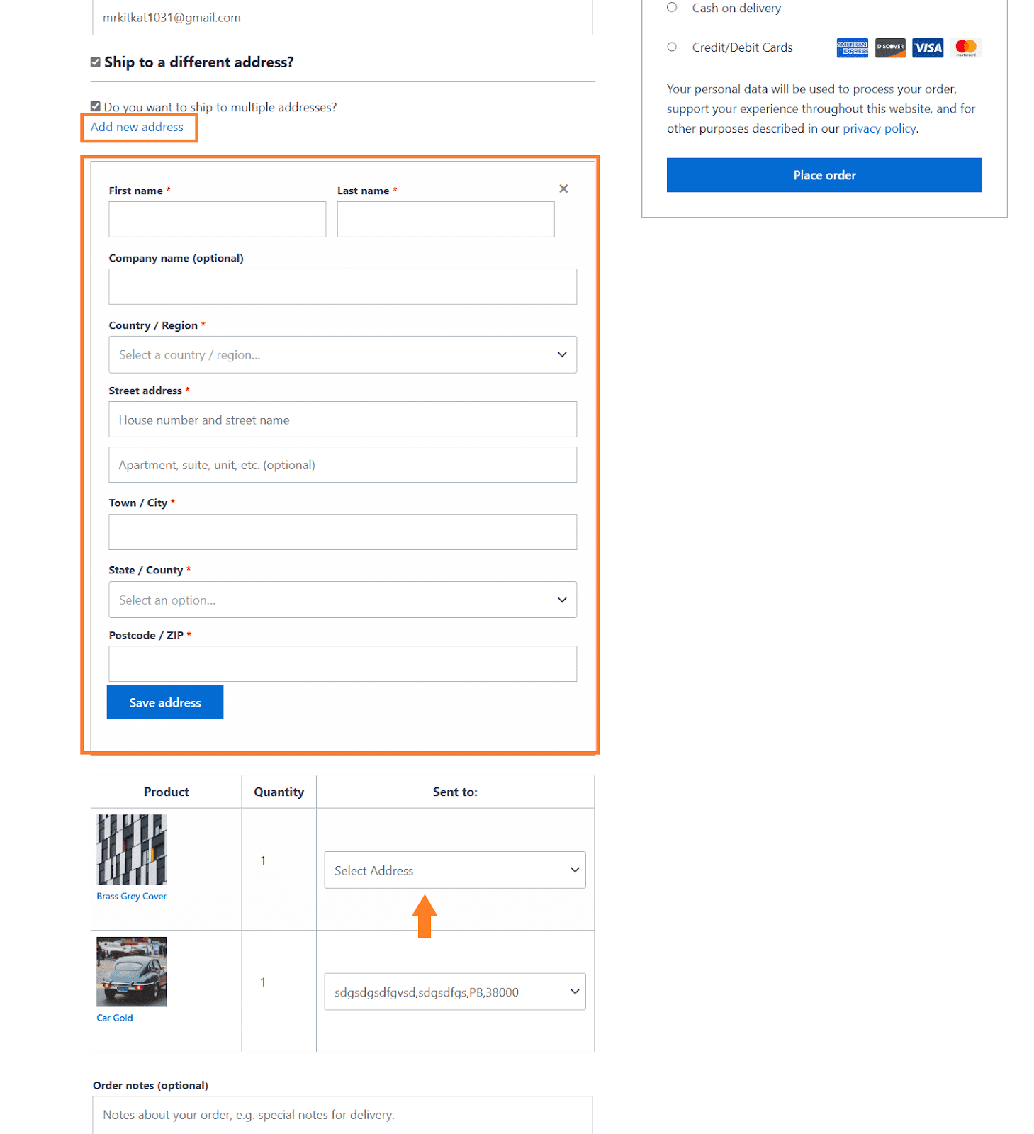 set specific shipping address for each of those products