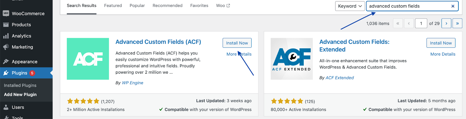 Installing Advanced Custom Fields (ACF) Plugin