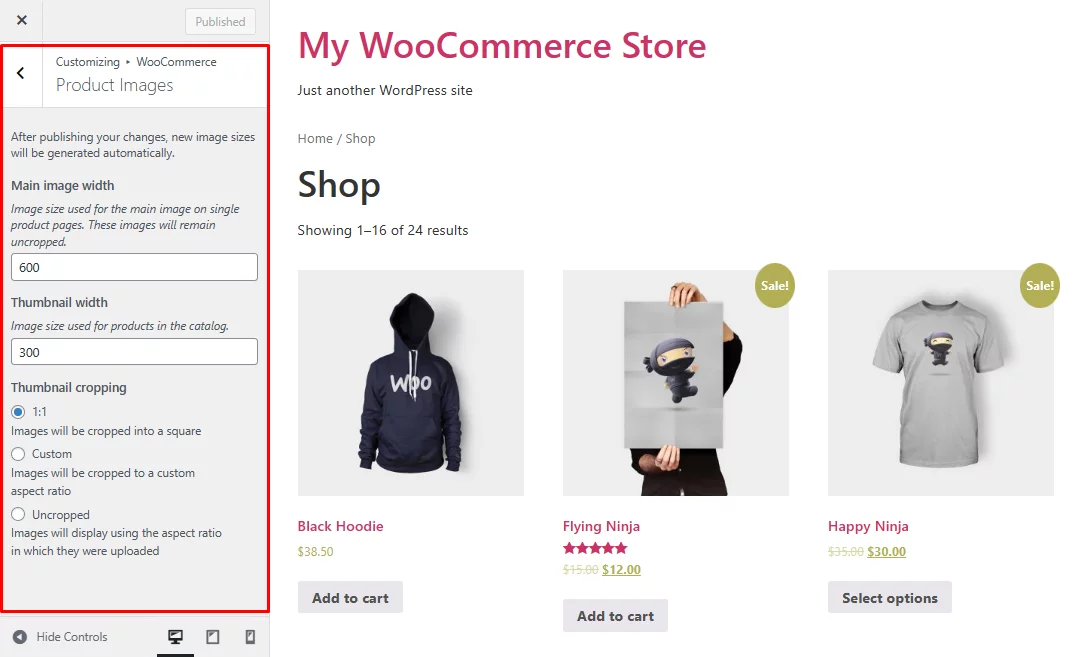WooCommerce product image size settings