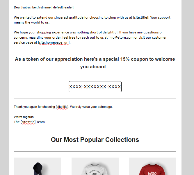 WooCommerce Thank You email body