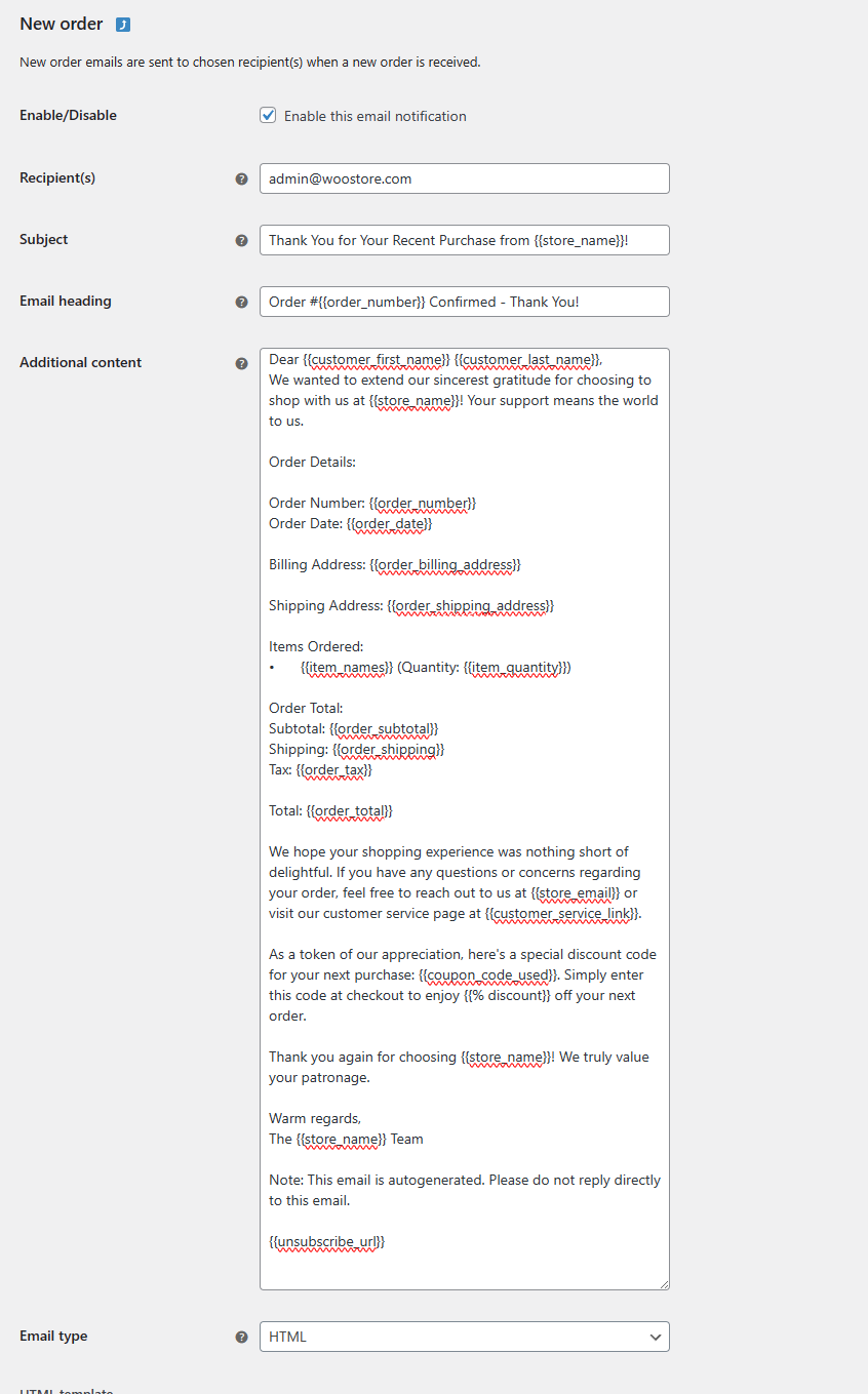WooCommerce Thank You email