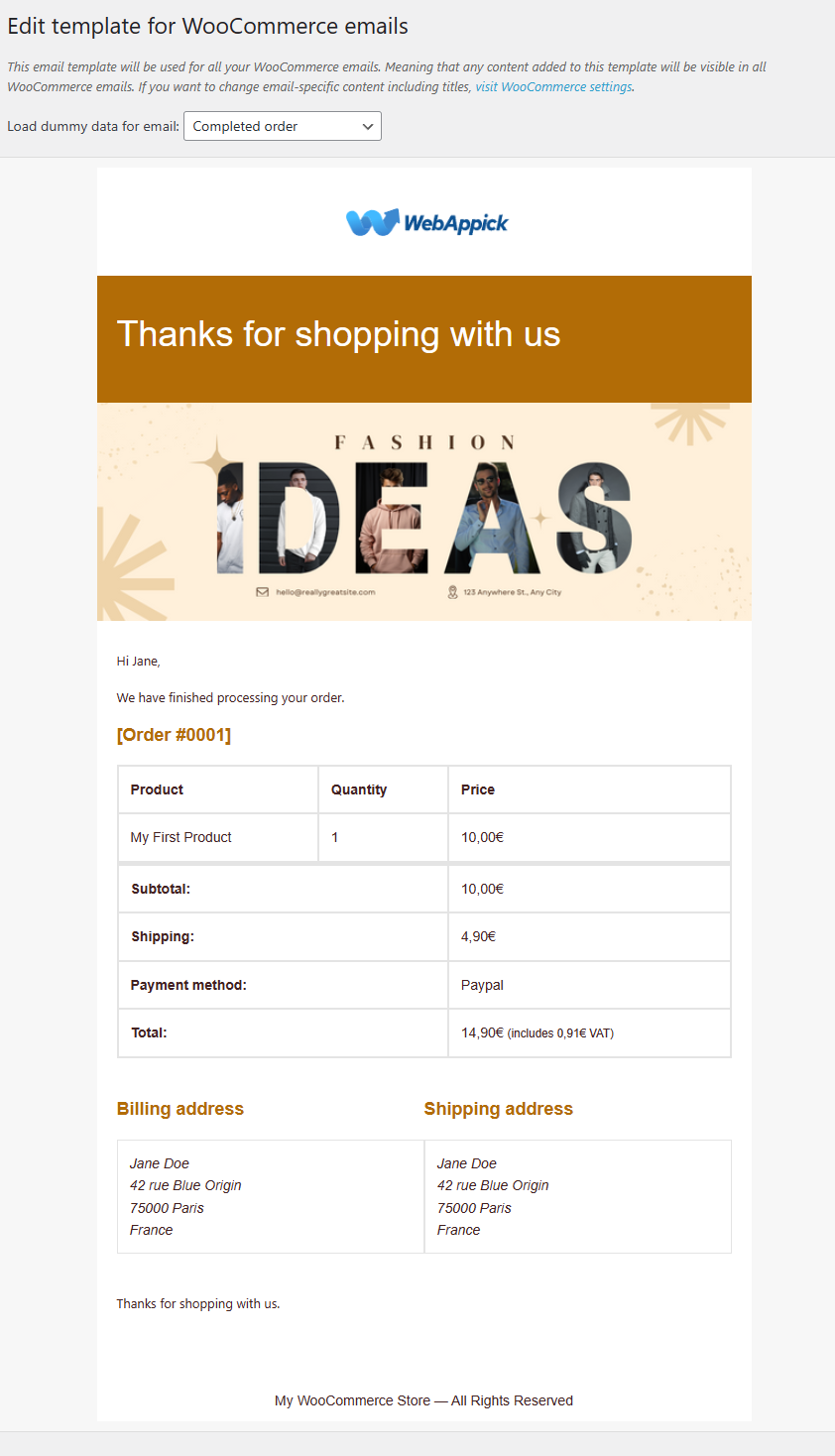edit WooCommerce automated emails design