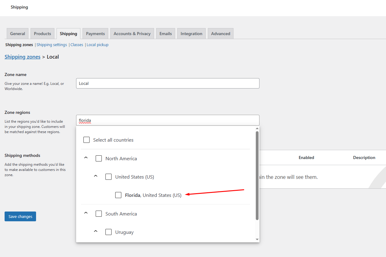 add region for WooCommerce table rate shipping