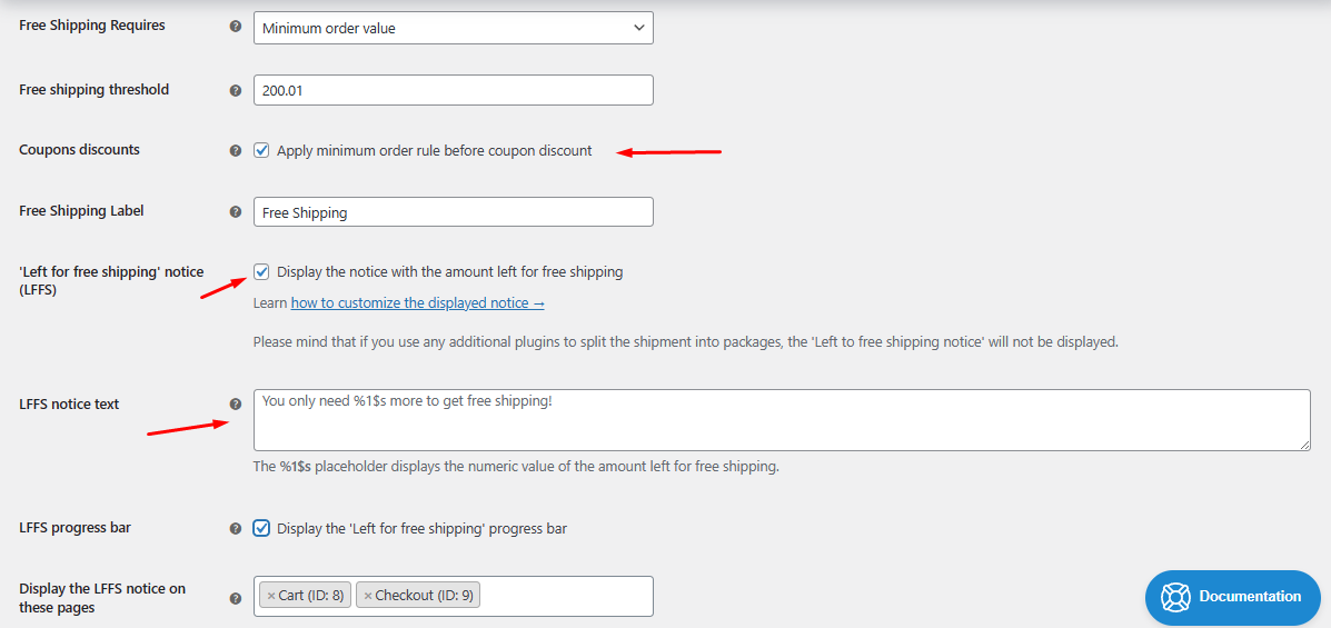 free shipping settings