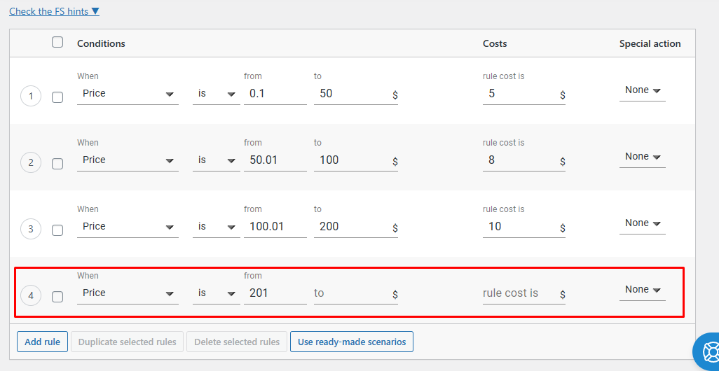 WooCommerce table rate shipping settings