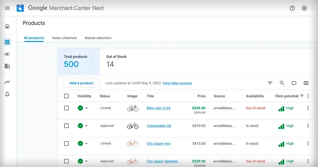 Google Merchant Center Next Dashboard