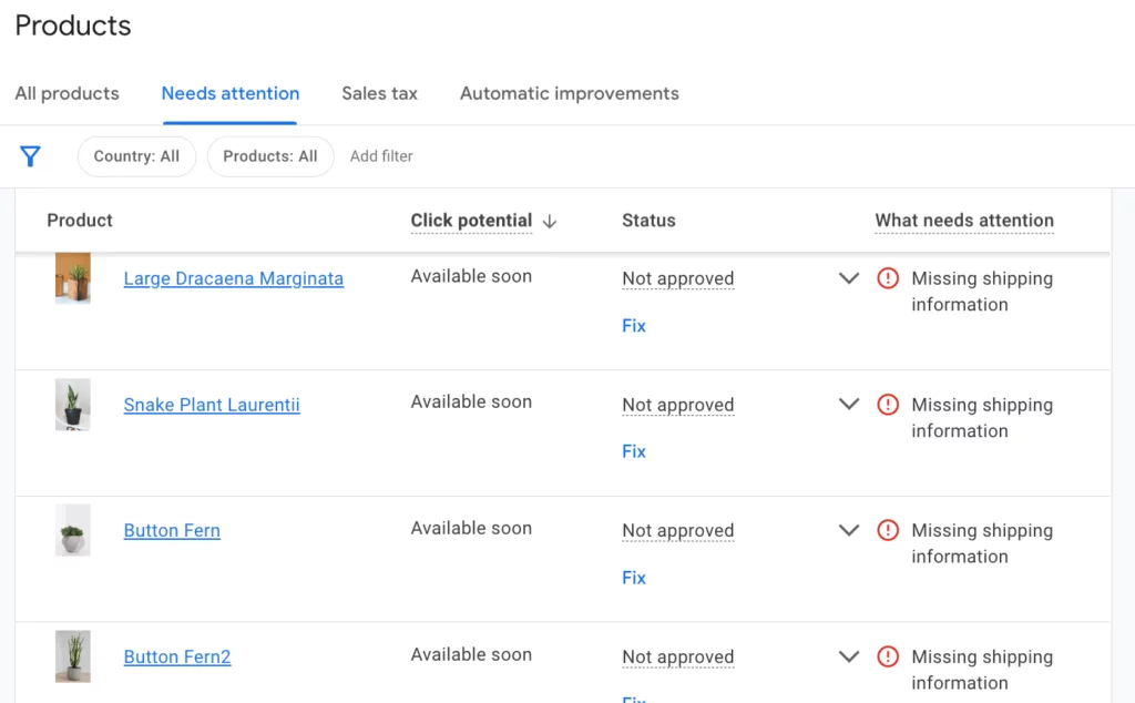 Google Merchant Center Product List 