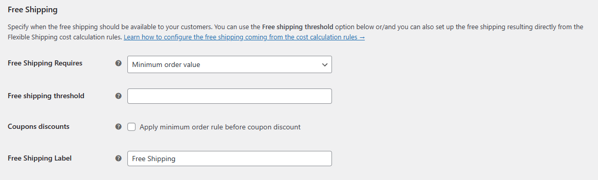 free shipping settings