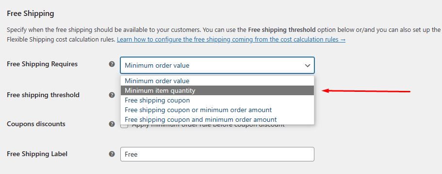 free shipping conditions for WooCommerce quantity based shipping