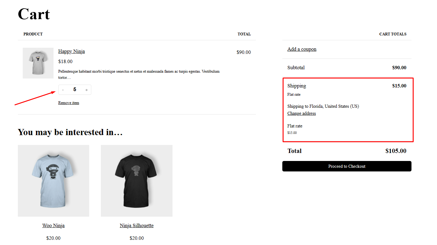 WooCommerce quantity based shipping example with added items