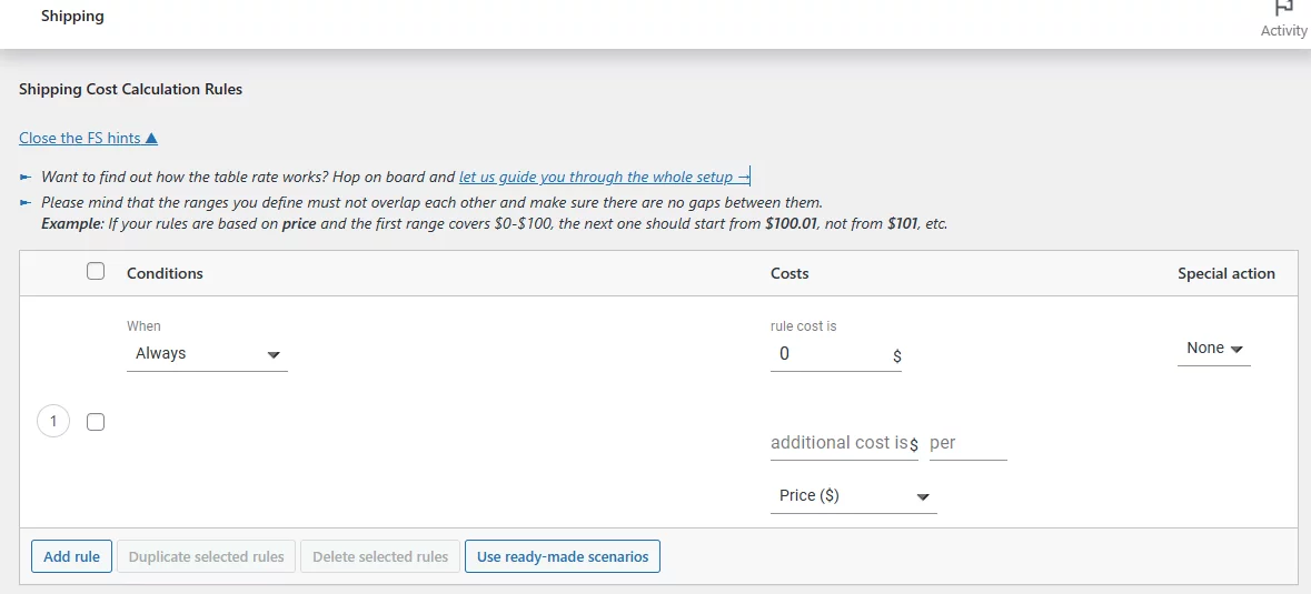 shipping cost conditions