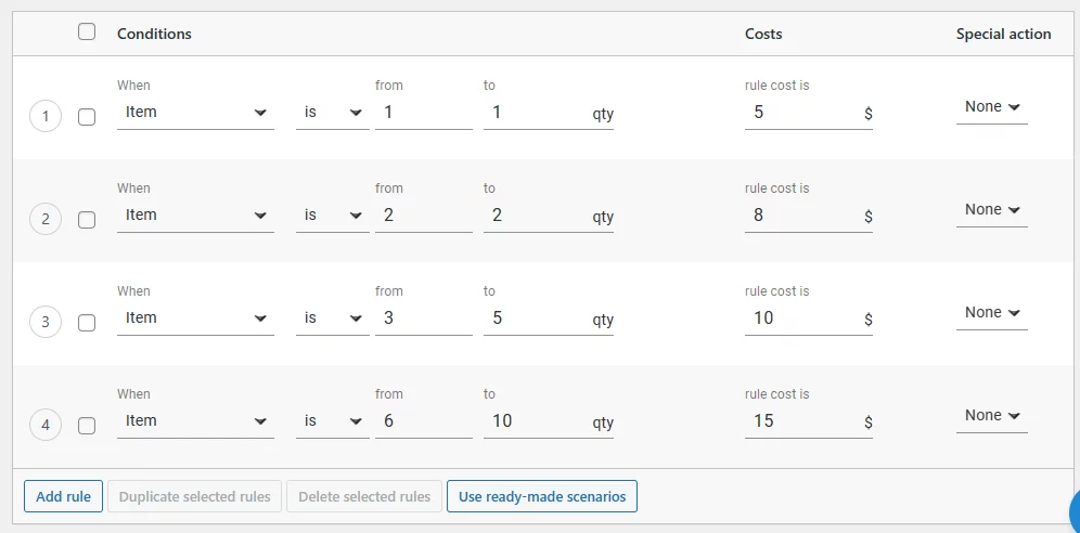 WooCommerce quantity based shipping conditions 