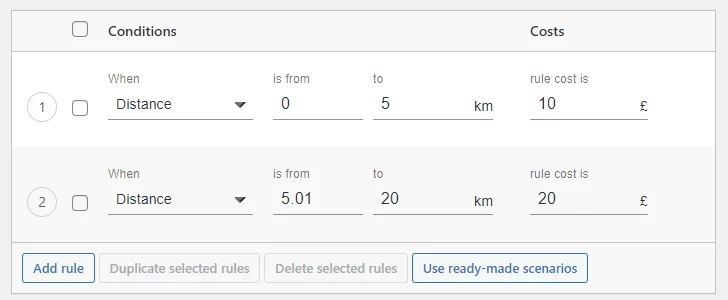 WooCommerce distance rate shipping
conditions