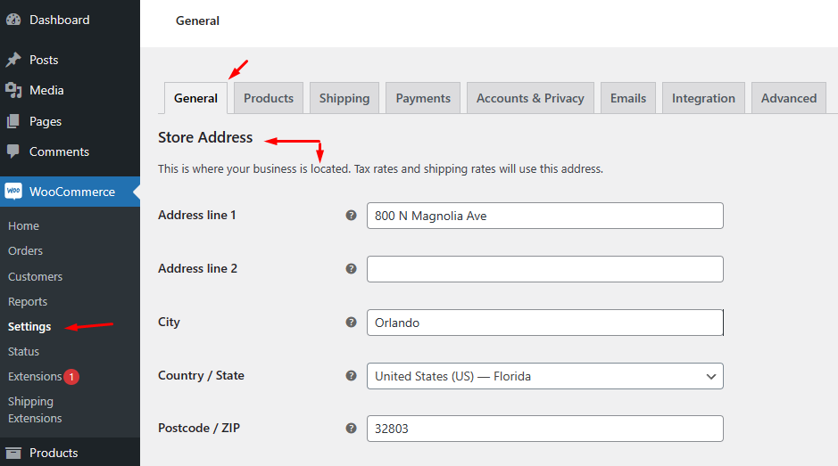 Store address for WooCommerce distance rate shipping
